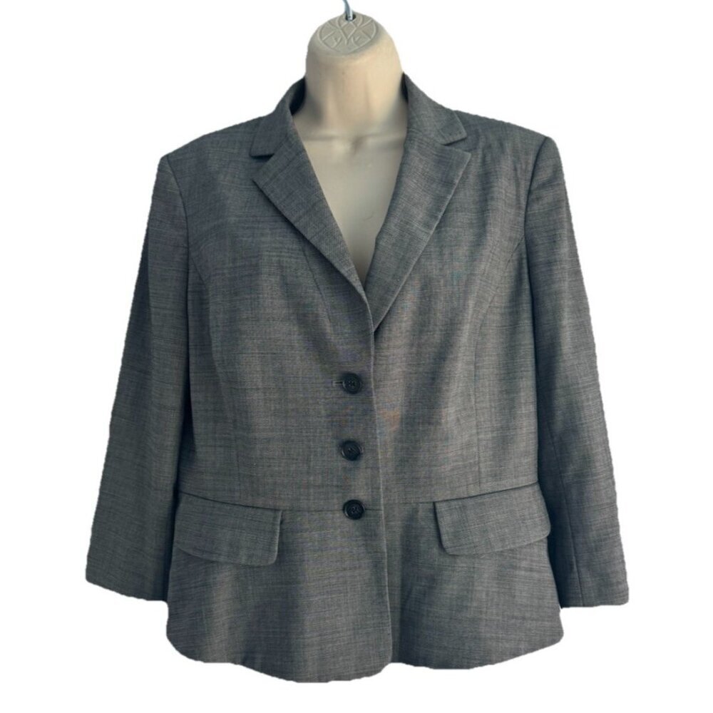 Ann Taylor Women's Sz 12 Gray 3 Button Wool Blend Career Blazer